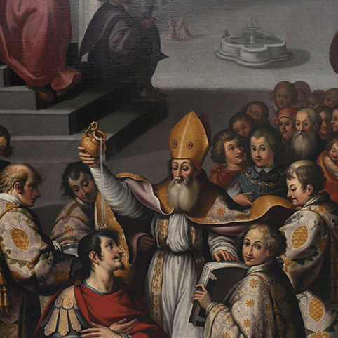 Restauro dipinto olio su tela Domenico Malpiedi "Battesimo di San Ginesio"