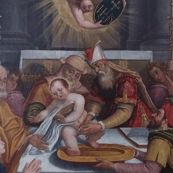 Restauro di una pala d’altare, olio su tela, Circoncisione di Gesù