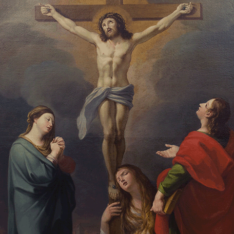 restauro dipinto olio su tela di Domenico Valeri, "Crocifissione", Monsano, AN - 1734