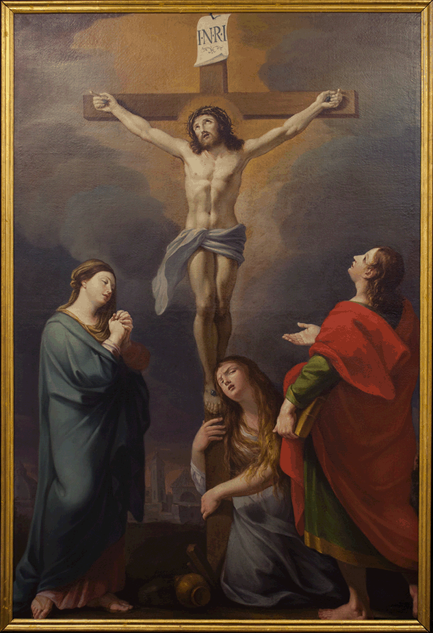 restauro dipinto olio su tela di Domenico Valeri, "Crocifissione", Monsano, AN - 1734